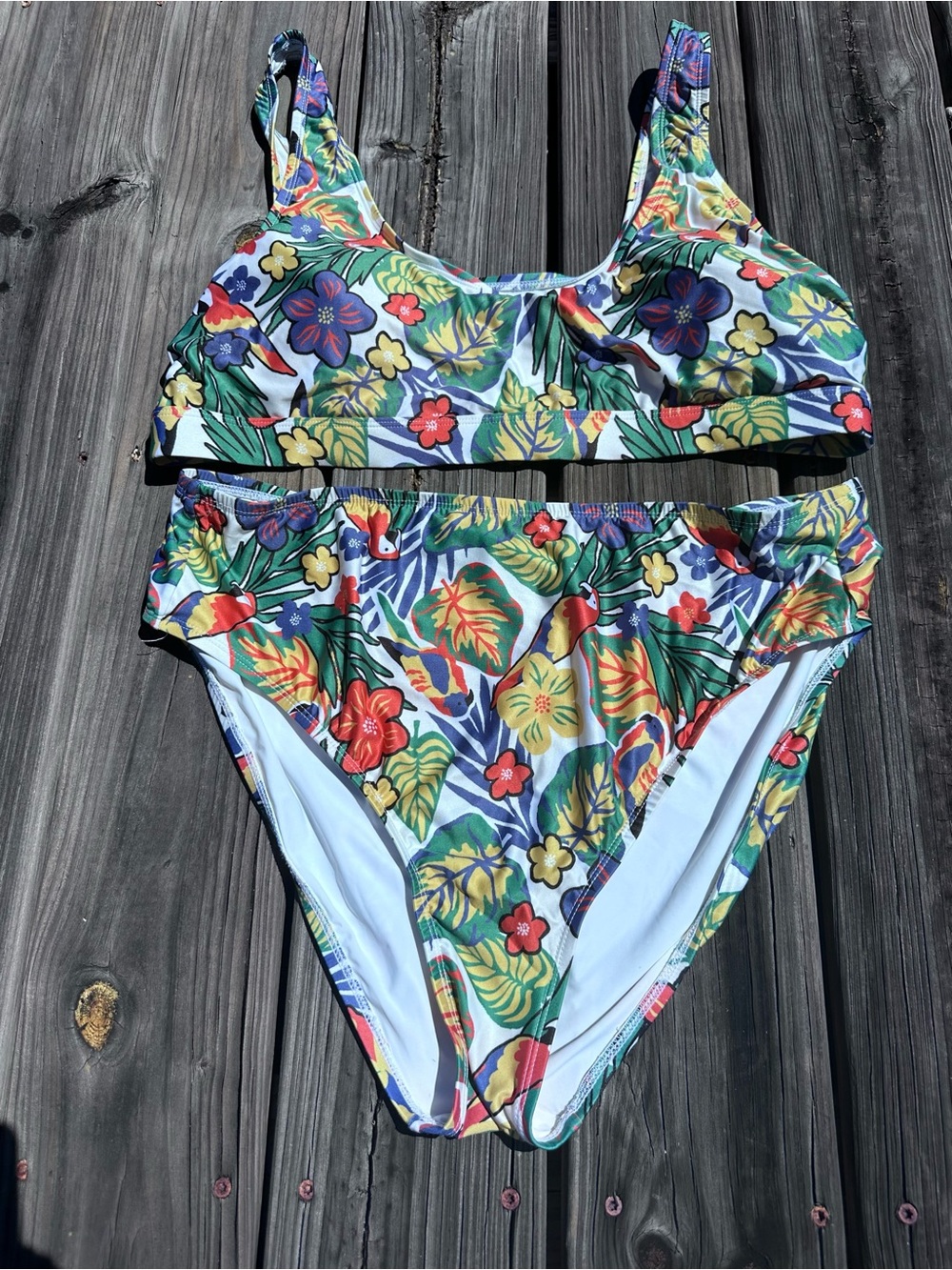 ModCloth Tropical Floral High-Waist Bikini in Green, Yellow, Red, Blue 2X or XXL